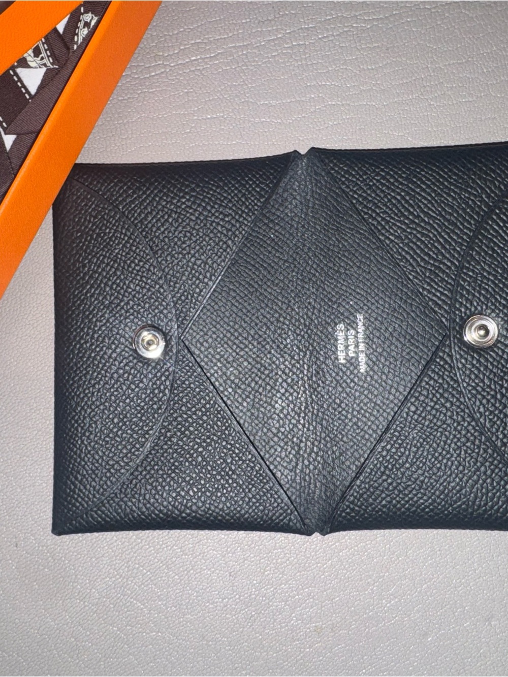 Hermès Black Epsom Leather Envelope Wallet - Calvi card holder